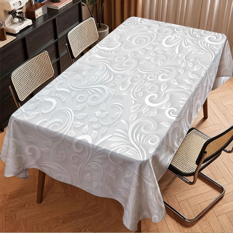 TEMU Party Tablecloth/tablecover Elegant Vintage Scroll Tablecloth With White Floral Swirls And Leaf , Durable Polyester, No Electricity Needed,