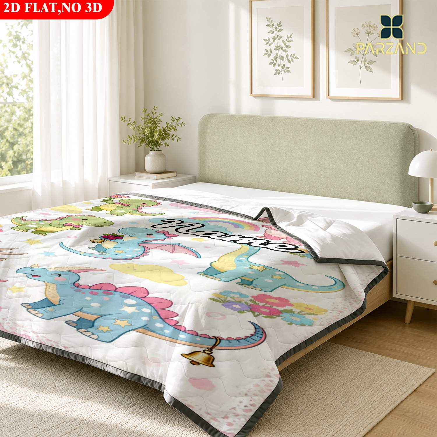 Custom Name Dino Pastel Print Lightweight Summer Quilt
