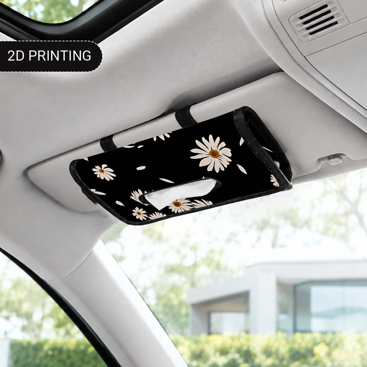 TEMU This Car Sun Visor Tissue Holder Features A Retro Daisy Petal Pattern, And Making It Convenient For Parents In The Front Passenger Seat, , And