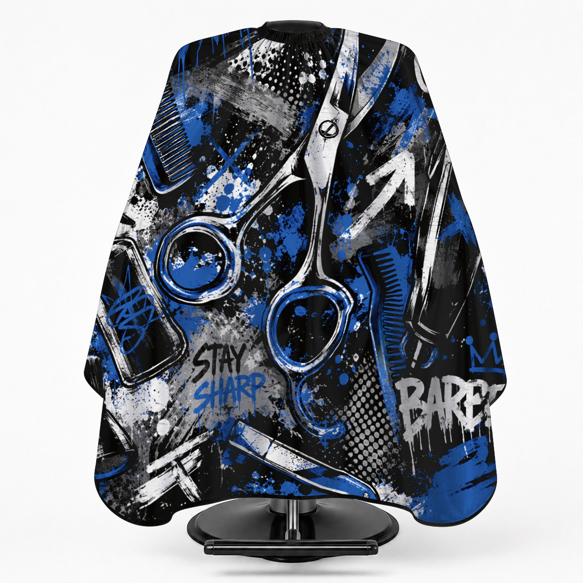 TEMU Urban Graffiti Letter Print Polyester Barber Cape, Adjustable Neck, Streetwear Style Haircut Cape For Men, Practical Salon& Home Hair Cutting