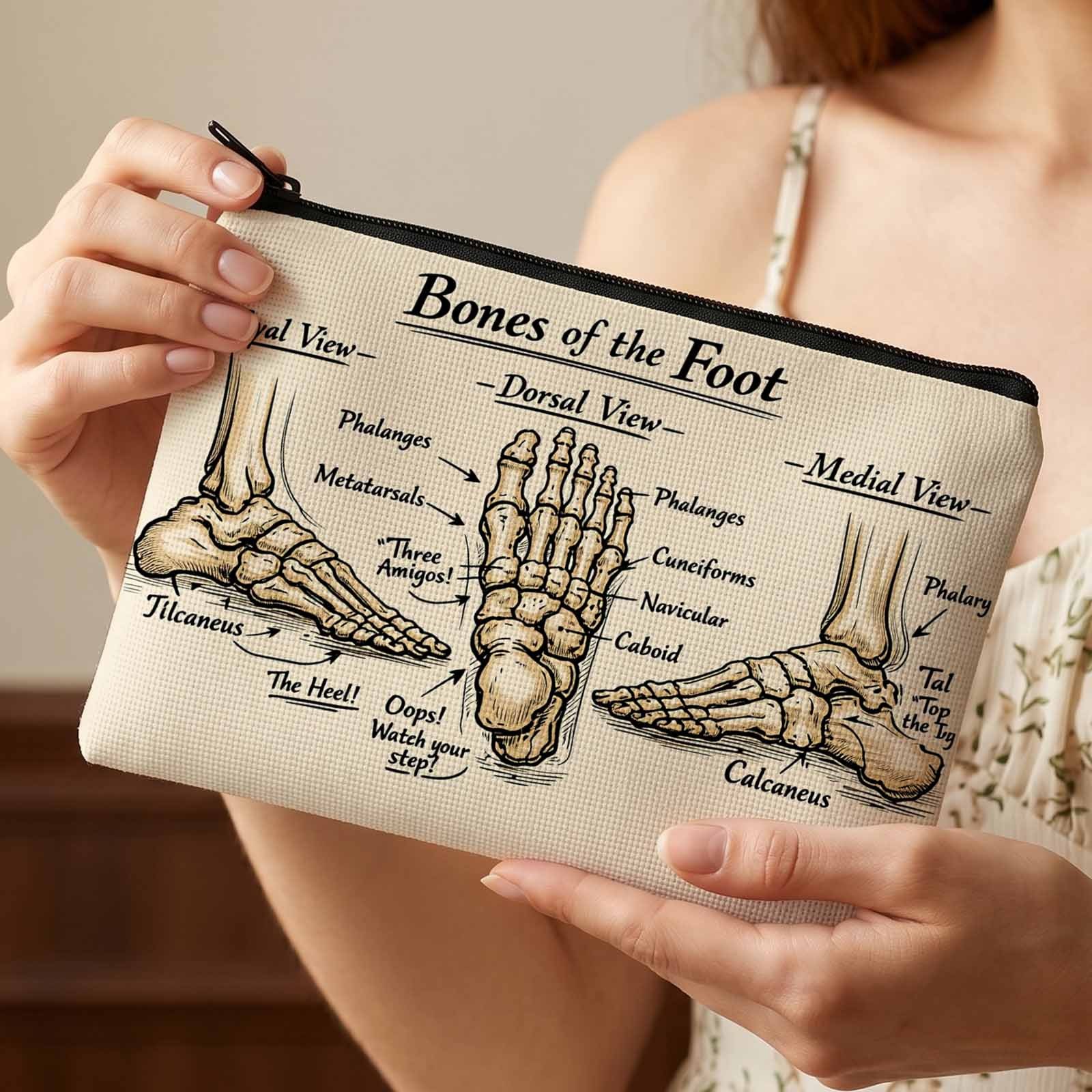 TEMU Make-uptas met 2D platte bedrukking, educatief ontwerp van voetanatomie voor studenten en liefhebbers, ideaal voor reizen en dagelijks gebruik,