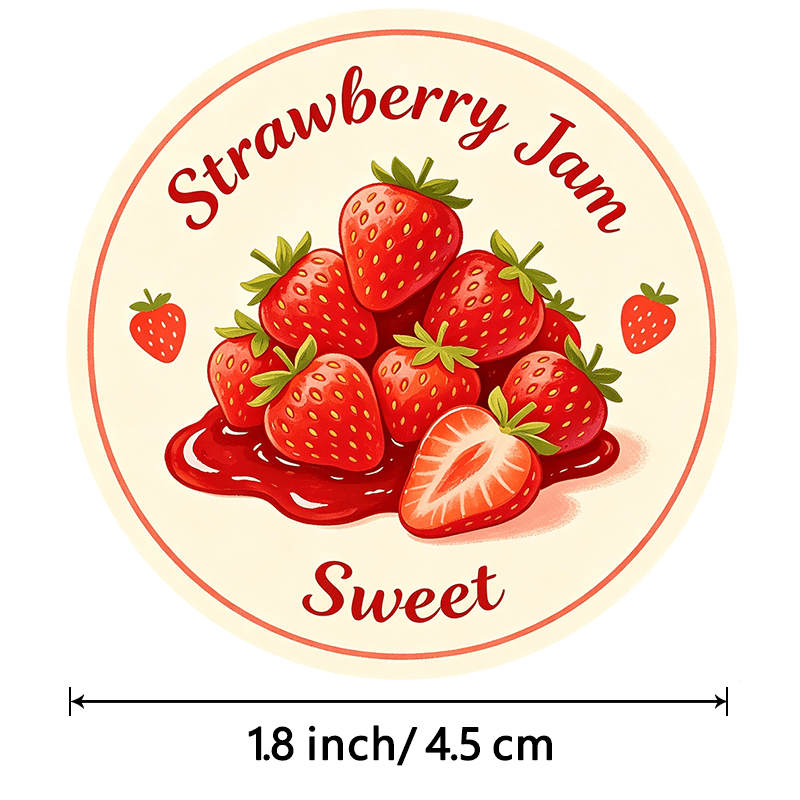 TEMU 48pcs Round Watercolor Stacked Strawberry Jam Print Decor Stickers Sweet Slogan Self-adhesive Sealing Labels For Storage Jars Gift Box Envelope