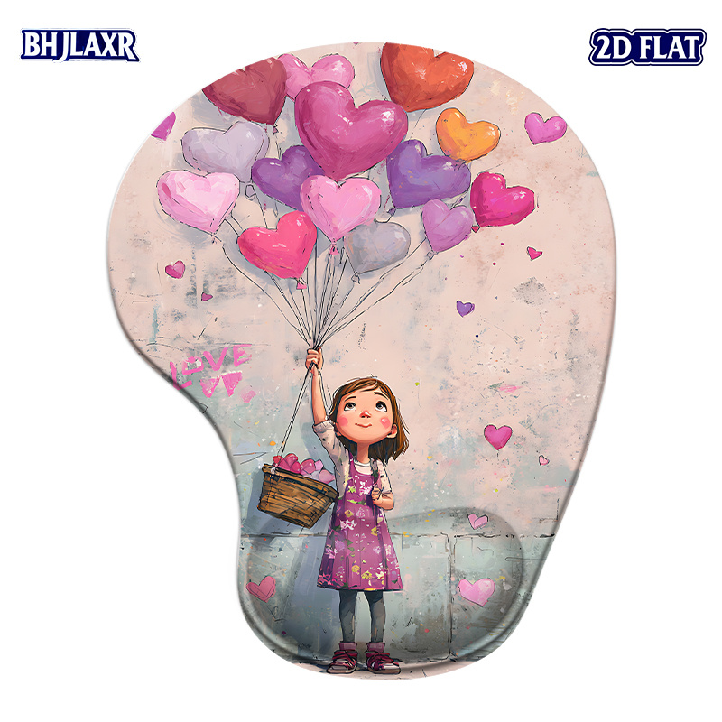 TEMU 1pc 2d Flat Whimsical Love Themed Wrist Rest Mouse Pad - 8.98*7.56inch - Ergonomic Support For Office Home Use, Perfect Gift With