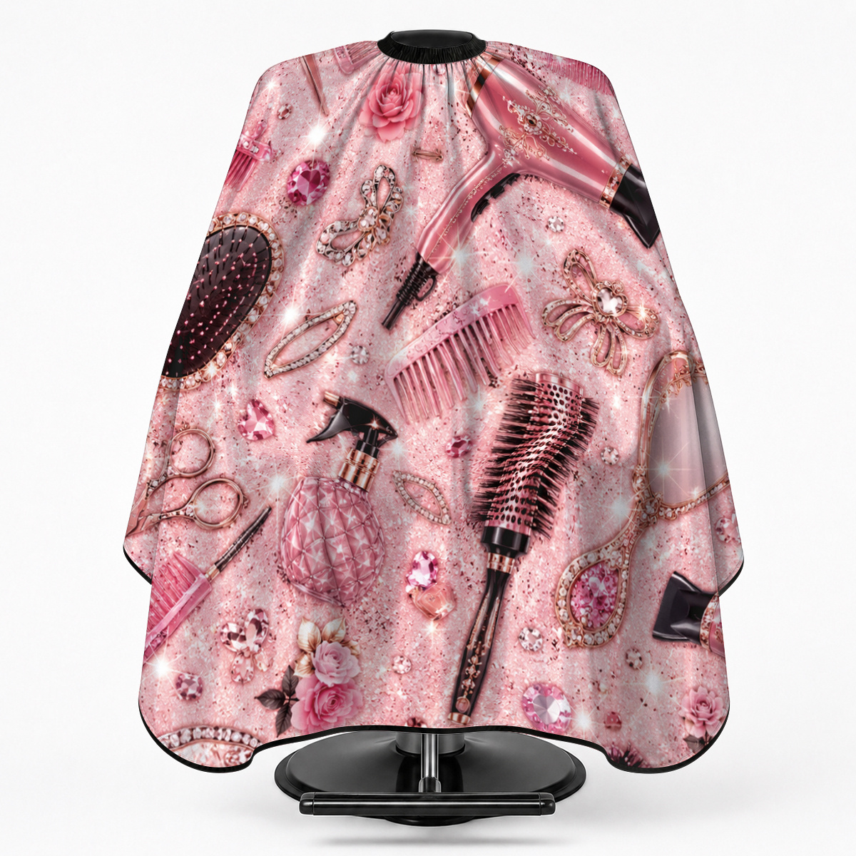 TEMU 1 stuks Polyester Kappersmantel, Glitter Roze Strass Beauty Haar Tool Print, Verstelbare Nek Haar Knip Mantel voor Dames Haar Verf En Styling,