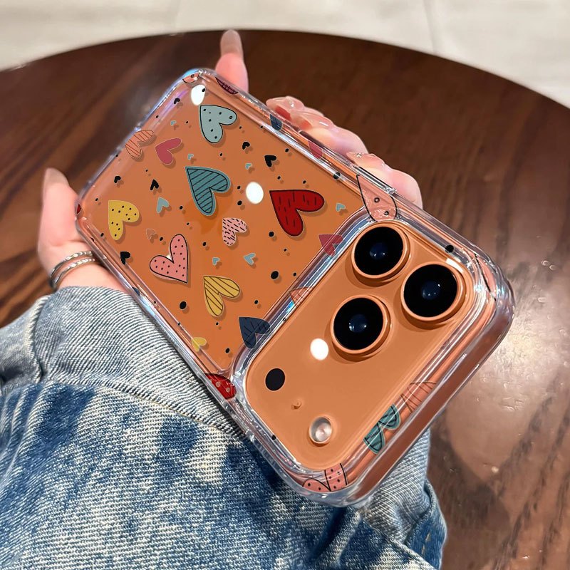 TEMU Phone Case - Colorful Hand-drawn Luxury Ultra-thin Clear Transparent Tpu Phone Case For Iphone 17 Pro 15 14 13 12 11, Soft Cover