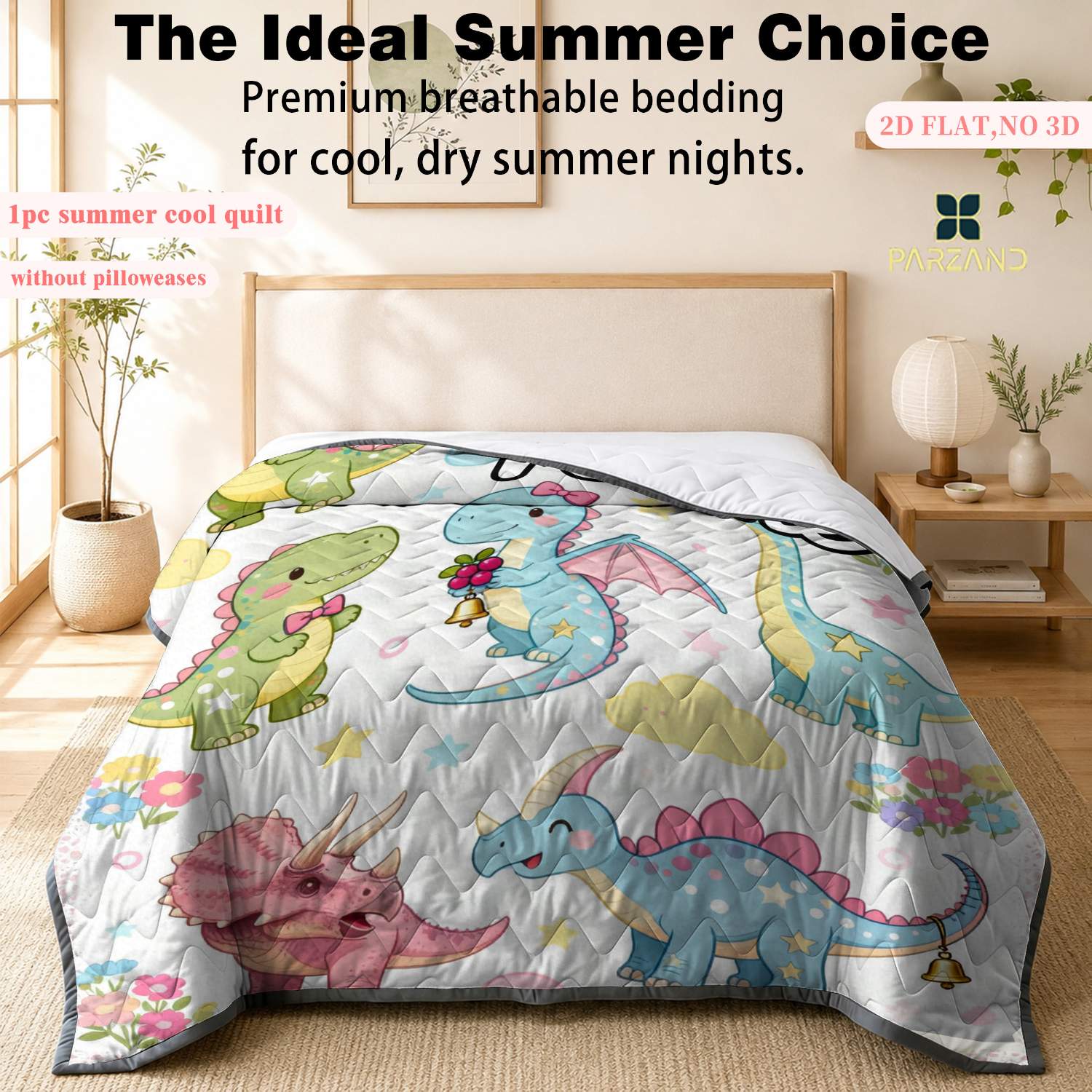 Custom Name Dino Pastel Print Lightweight Summer Quilt