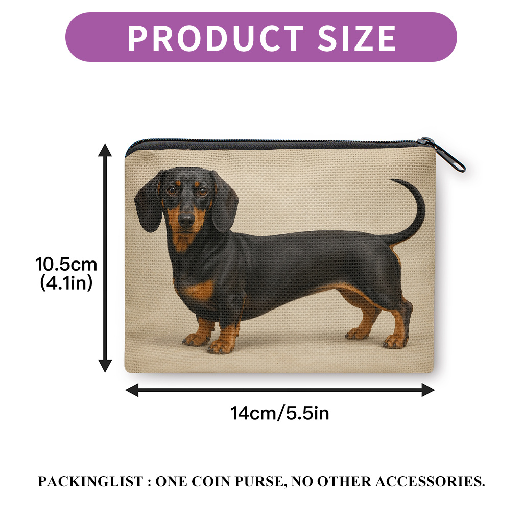 TEMU Coin Purse, Adorable Dachshund Portrait Double-sided Printed Coin Purse, Earphone Lipstick Small Items Storage Bag, Multi-use Clutch Bag,