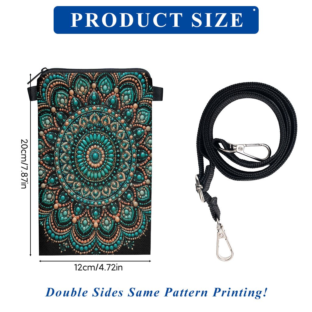 TEMU Phone Bag 1pc, Beautiful Intricate Handmade Artwork Print Mobile Phone Bag, Adjustable Strap Crossbody Phone Pouch, Mini Zipper Shoulder Bag,