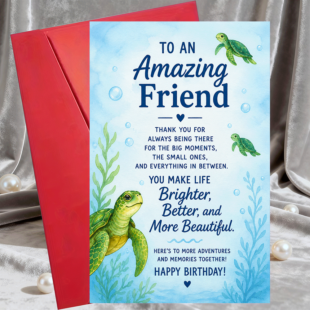 TEMU 1 Greeting Card + 1 Envelope Watercolor Sea Turtle Birthday Greeting Card For Best Friend Appreciation Gift For Her Or Him Perfect For Milestone