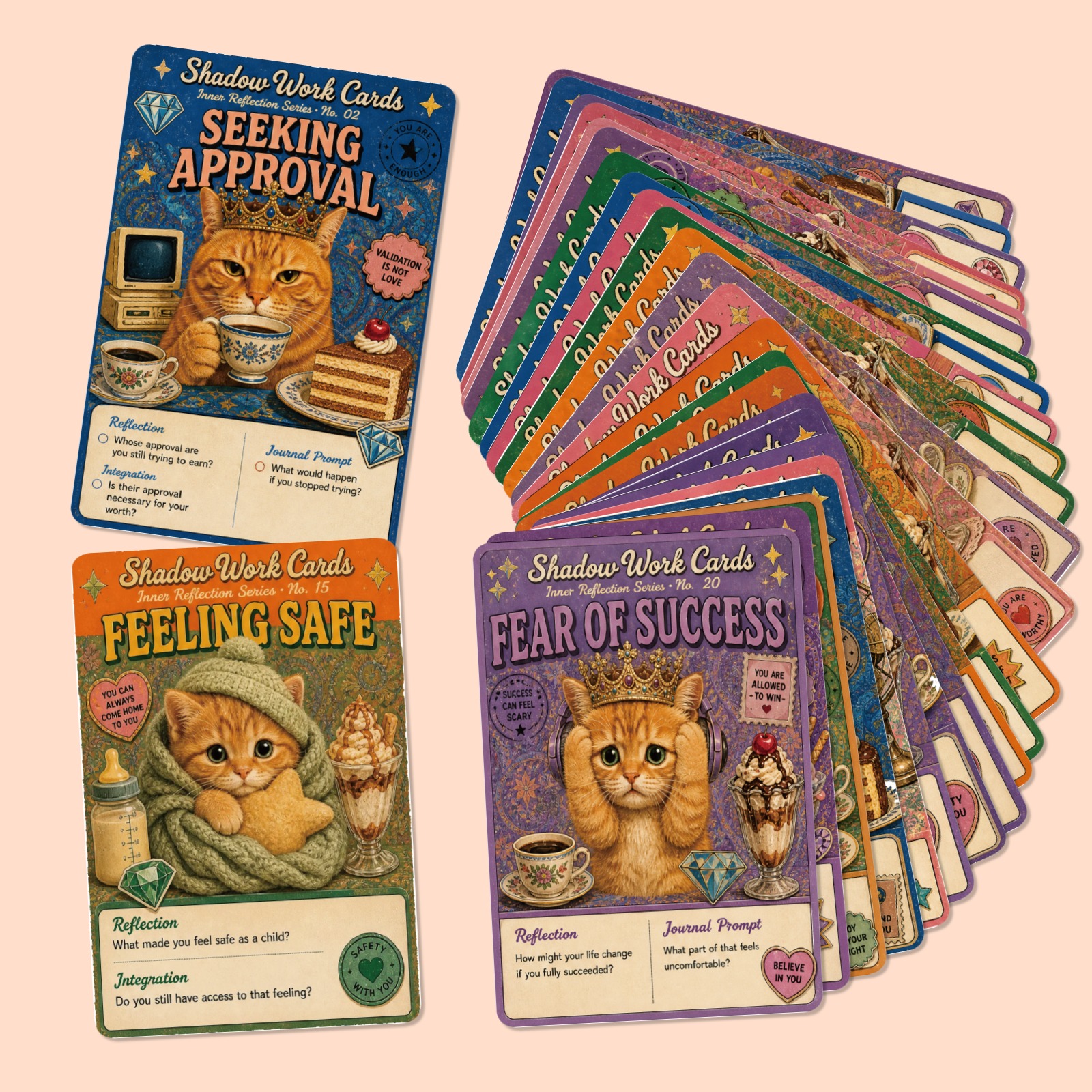 TEMU 36pcs -themed Cards Suitable For Journaling, Feline-themed Prompts With English Reflection Cards For, Birthday Gifts For Lovers, Therapeutic