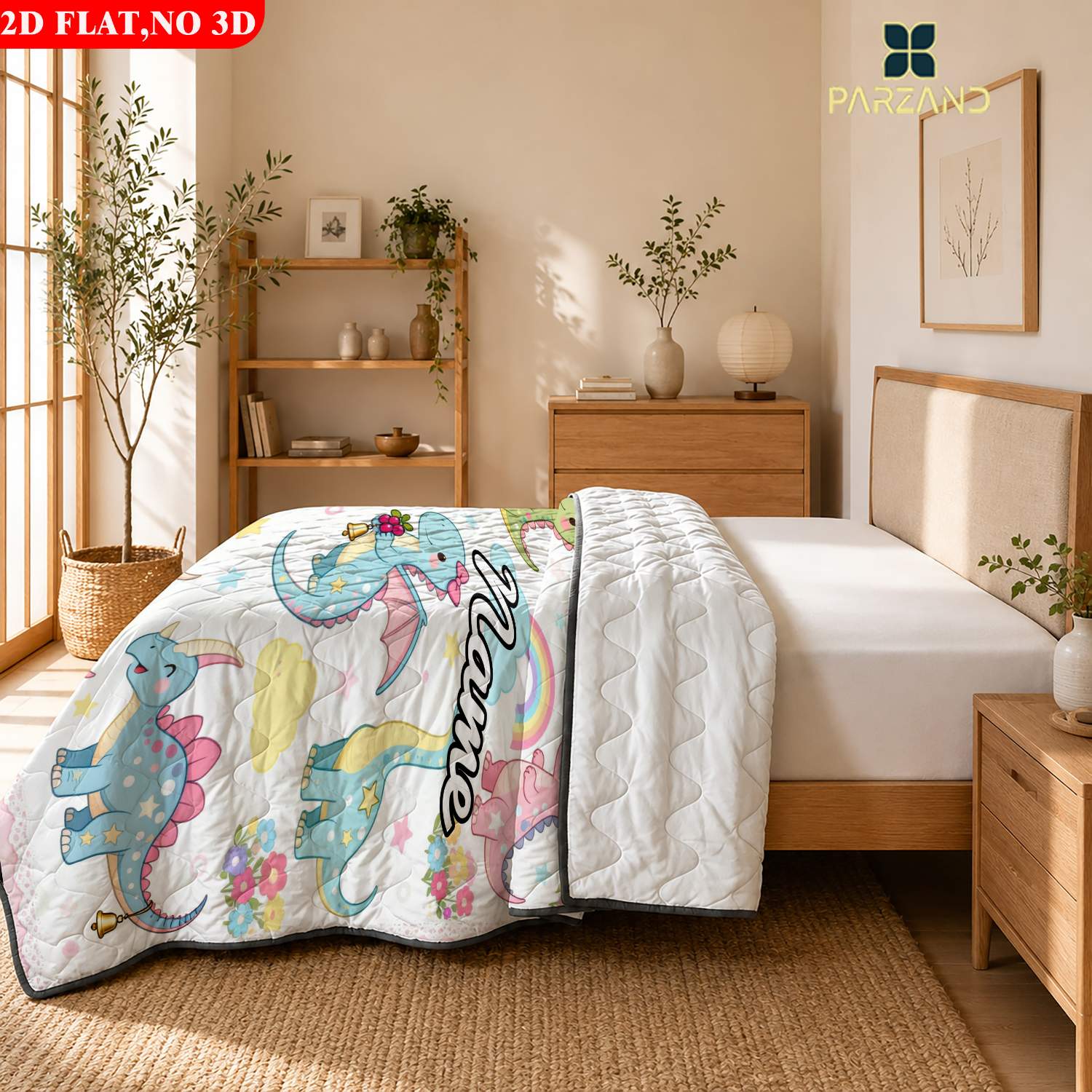 Custom Name Dino Pastel Print Lightweight Summer Quilt