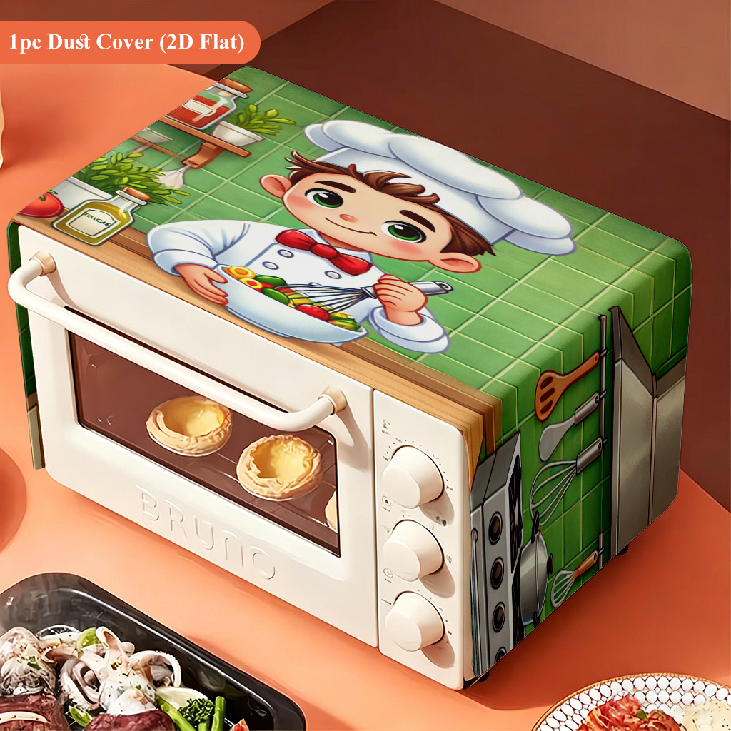 TEMU 2d Flat 1pc, Chef Mixing Vegetables In Kitchen, Microwave Oven Dust Cover, Printed Design Kitchen Appliance Protective Cover, Modern Kitchen
