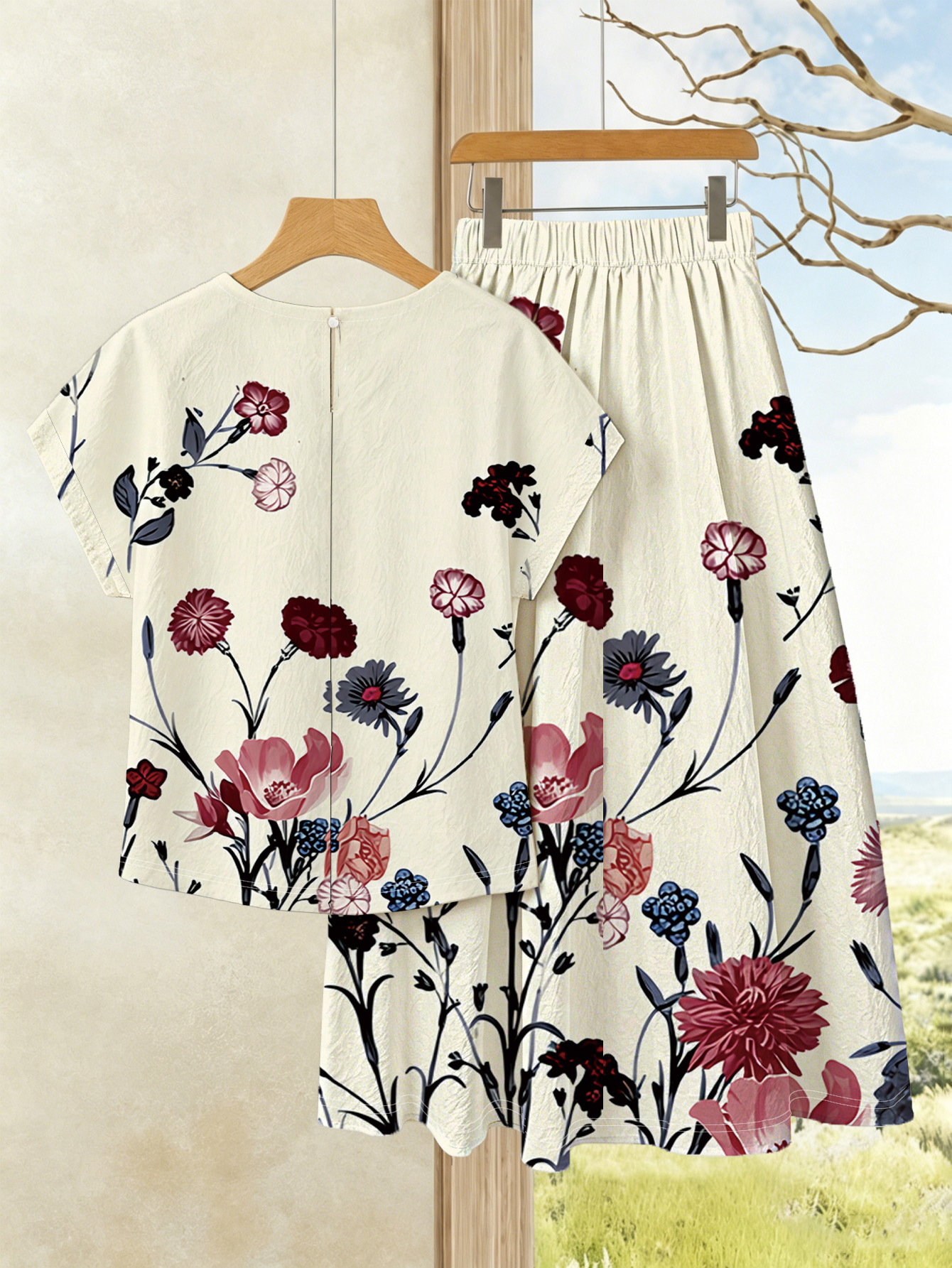 womens floral print short sleeve top and skirt set with pockets elegant   all match daily casual two piece outfit