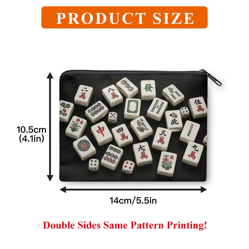 TEMU Coin Purse, Traditional Mahjong Tiles Display Double-sided Print Coin Purse, Mini Zipper Storage Bag, Storage For Keys Cards Earphones, Stylish