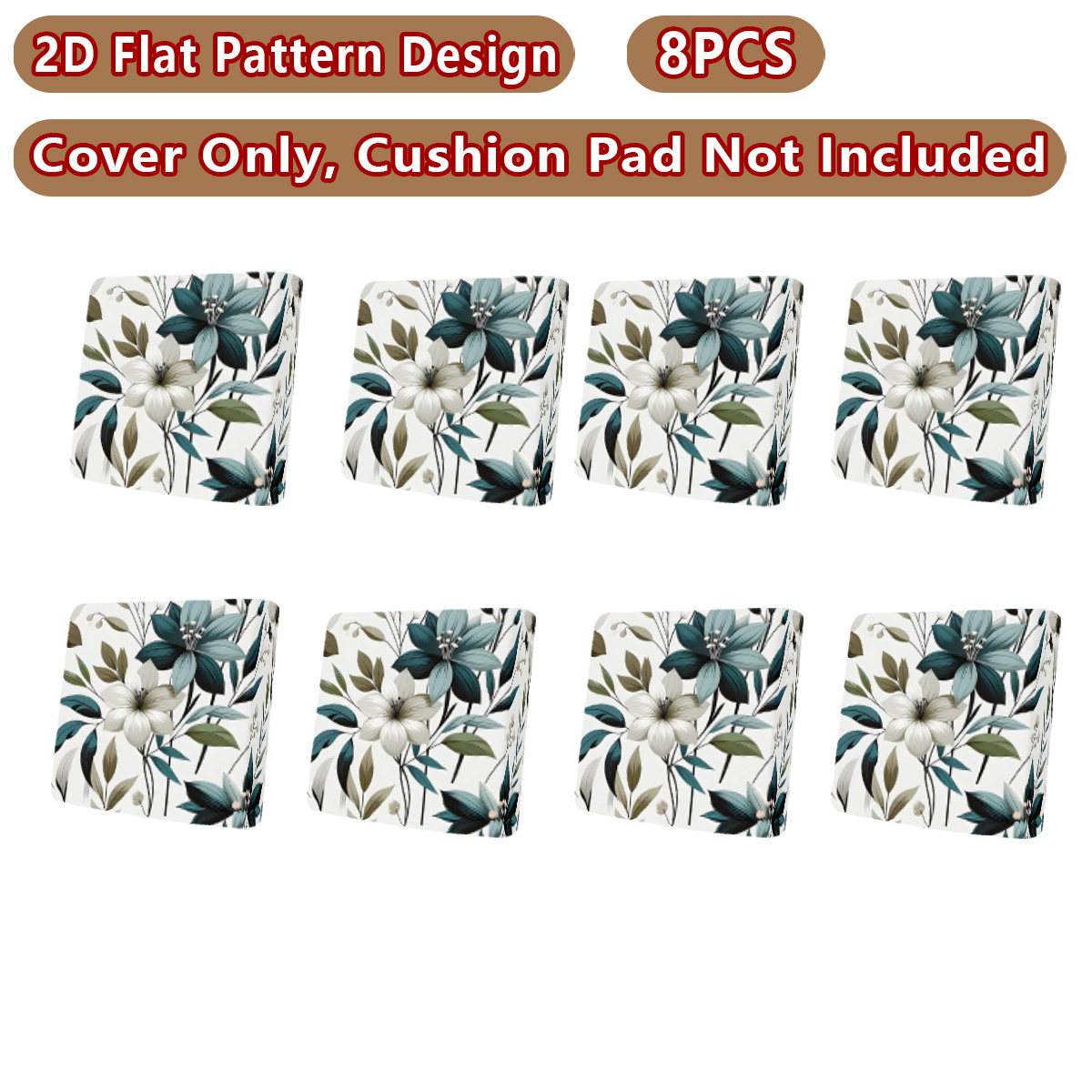 TEMU Housse de canapé d'extérieur universelle toutes saisons à motif imprimé numérique floral bleu et blanc 2D plat, housse de coussin de siège de