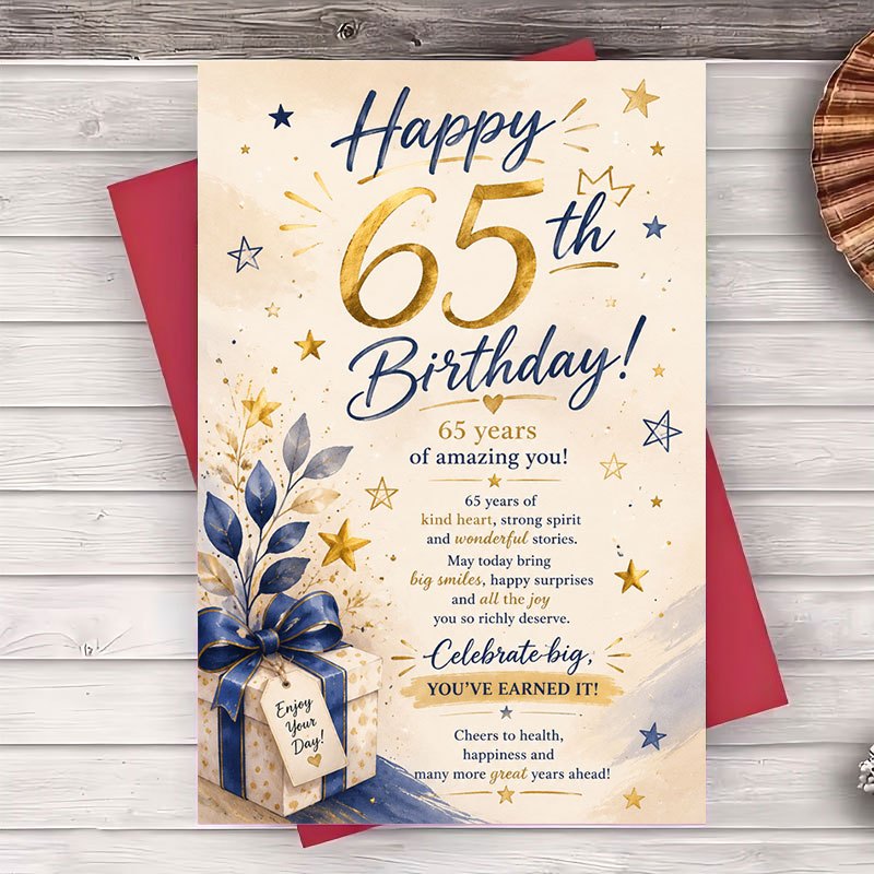 TEMU 1 Envelope And 1 Greeting Card Elegant 65th Birthday Greeting Card For Men And Women Design Milestone Celebration Gift For