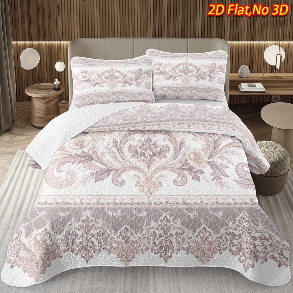 TEMU 2/3pcs 2d Flat European -style Floral Lace Pattern Bedspread Set, 1/2pcs Pillowcases   1pc Bedspread, Multiple Sizes , Bedroom, Hotel, Dorm