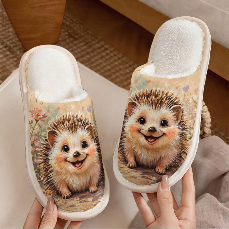 TEMU Hedgehog Floral Pattern Versatile Plush Slippers Women's Living Room Bedroom Home Casual Slippers Women, Women Shoes