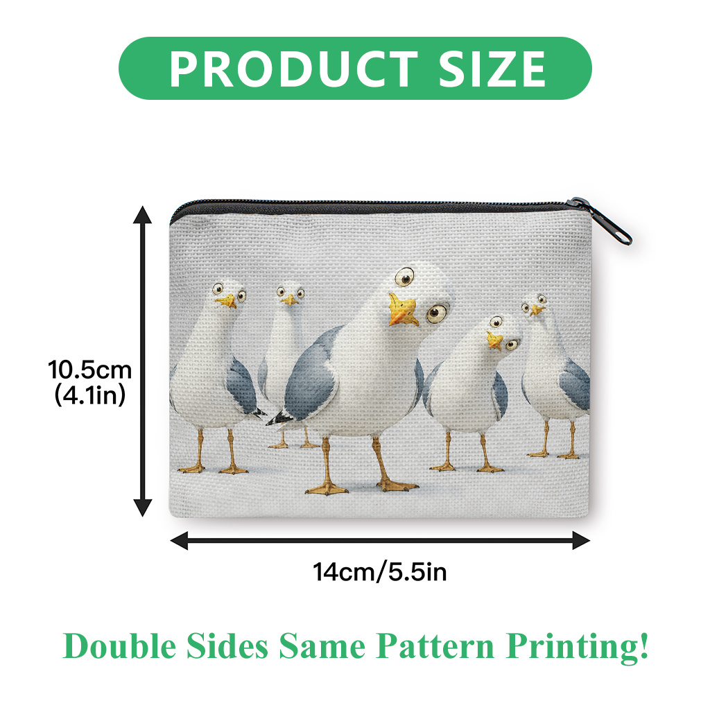 TEMU Women' Mini Zipper Coin Purse Suitable For , Keys, Cards & Earphones Storage - Print Double-sided Wallet, Compact Makeup Bag With Seagull,