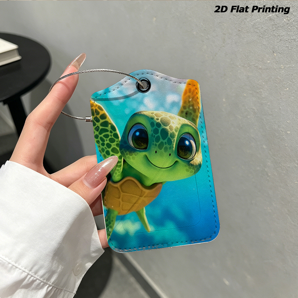TEMU Cute Turtle 2d Flat Printing Card Included Luggage Tag, Write Your Name Tel Address & Email, Privacy Cover, Durable, For Travel Suitcase &