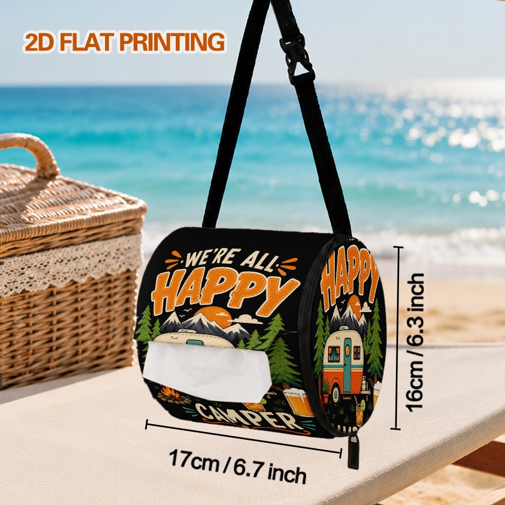 TEMU 1pc Toilet Paper Holder Roll Box With Adjustable Strap & Zipper Closure - Portable Pet/ Tissue Storage Suitable For Outdoor, Travel, Car, Home,