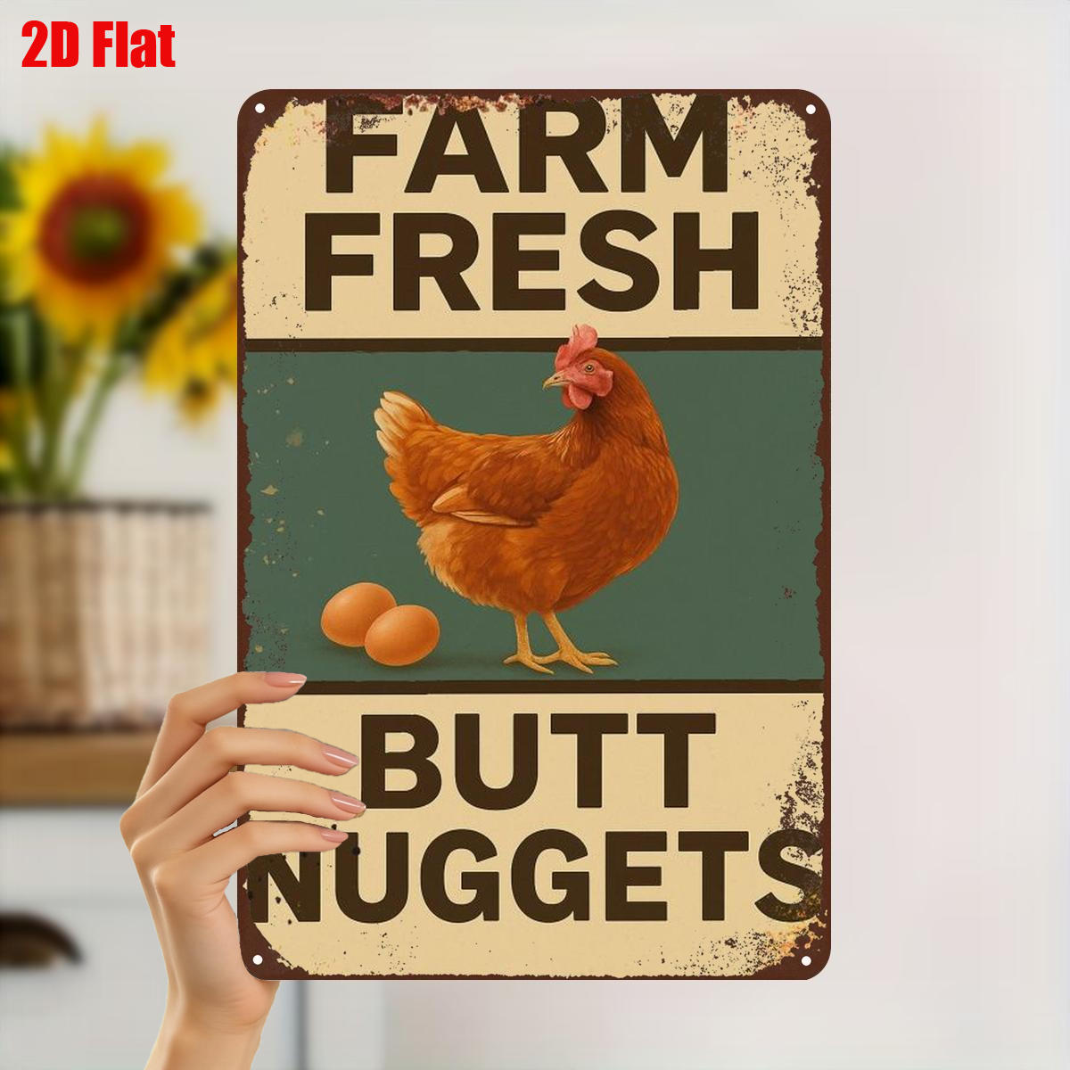 TEMU 2d Flat 1pc, " Chicken Nuggets – Rustic Metal For Kitchen Or Farmhouse Decor" 8×12 Inch