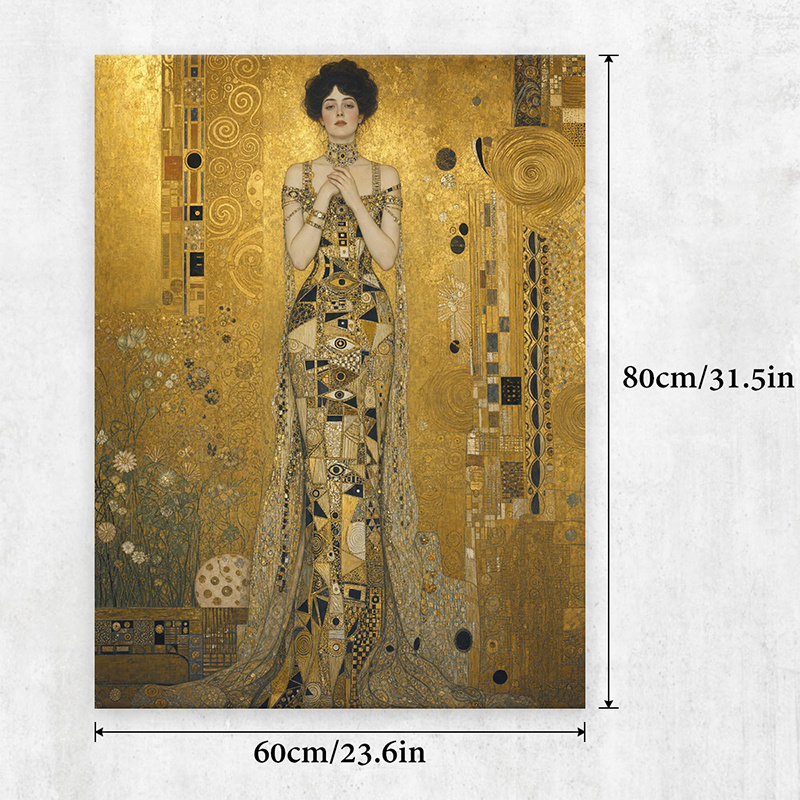 TEMU 2d Flat, 1pc Klimt Poster - Golden-accented Framed Canvas, Vertical Wall Decor Suitable For Living Room, Bedroom, Office - Iconic Klimt Style