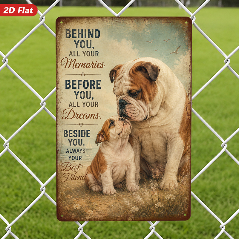 TEMU 2d Flat, 1pc Metal Sign Wall Art, Vintage - Style Bulldog Decorative Painting, Inspirational Quote Art, Home Decor, For Living Room, Bedroom,