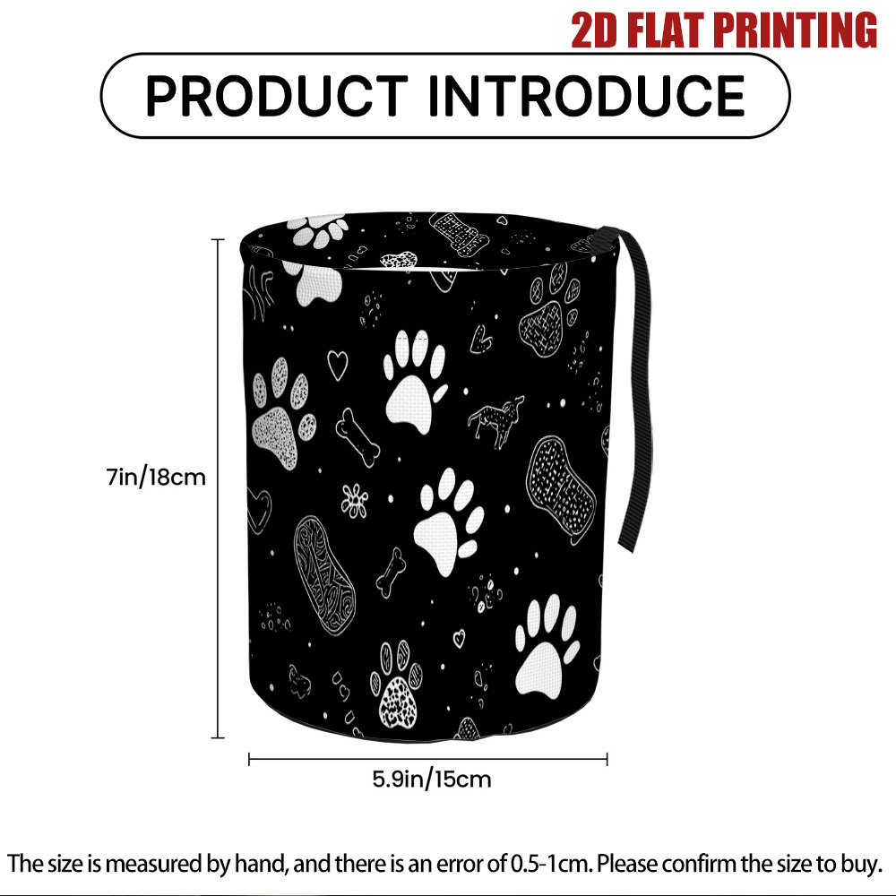 TEMU (2d Flat) 1pc Dog Paw Black Pattern Car Trash Bag With, Hanging Car , Back Seat Storage Organizer For Road Trip Accessories, 2d Flat