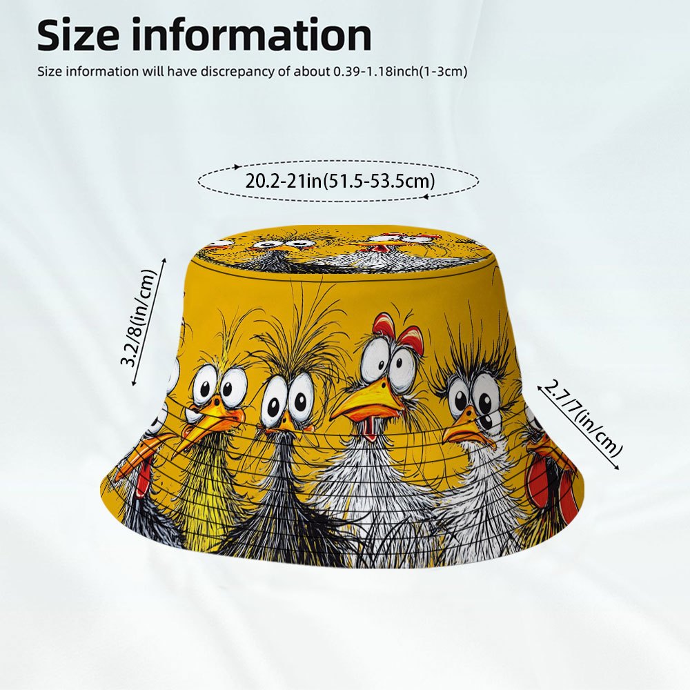 TEMU 2d Flat, 1pc Colorful Cartoon Chickens Sketch Print Fisherman Bucket Hat, Fashionable Printed Fisherman Cap, Suitable For Tropical Vacations,