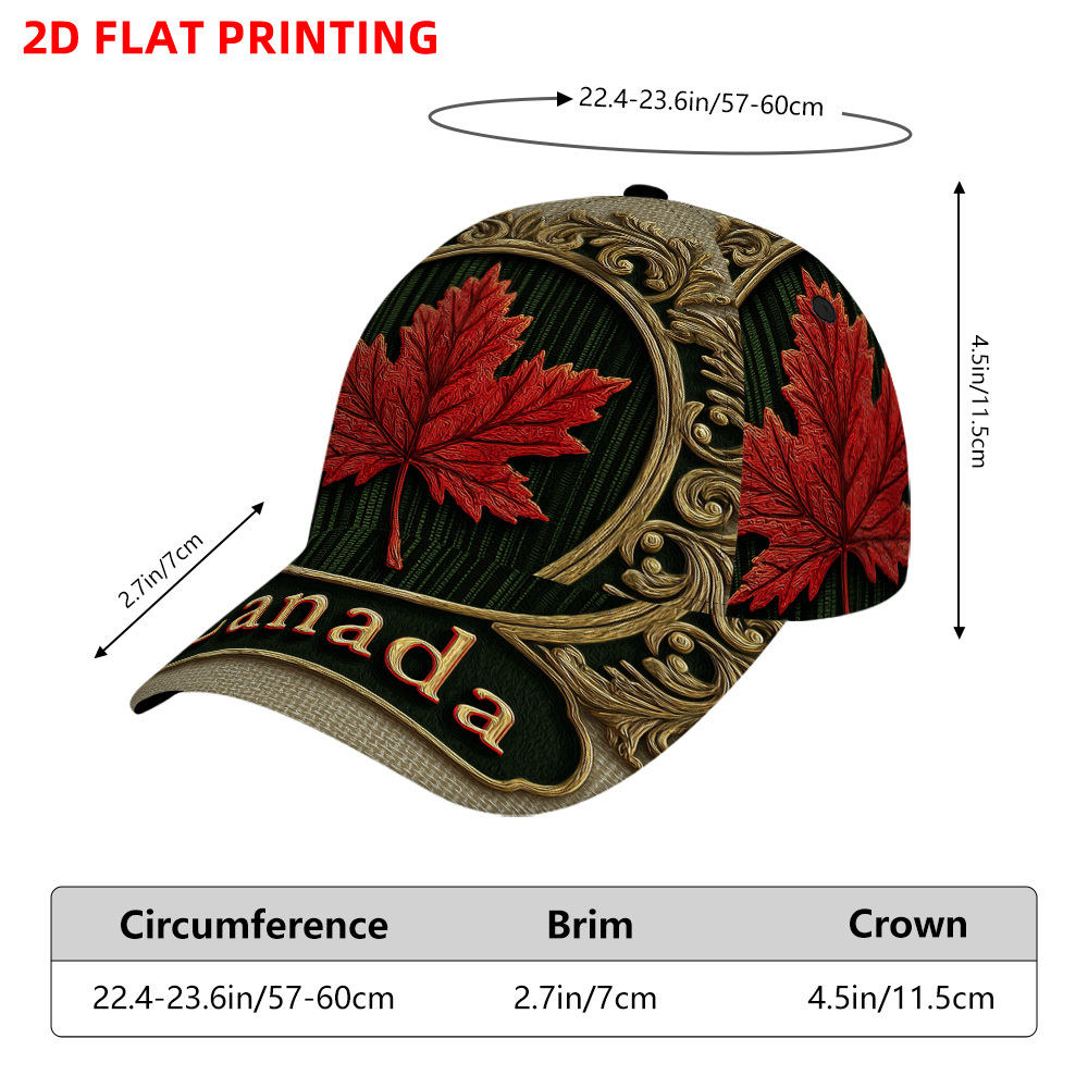 TEMU 1pc Adjustable 2d Flat Maple Design Baseball - Trendy Duckbill Hat For Unisex, Comfortable Lightweight Fit For Shopping, Traveling And Casual