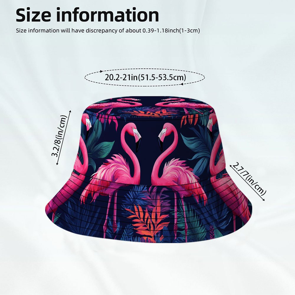 TEMU 2d Flat, 1pc Pink Flamingos And Tropical Leaves Print Fisherman Bucket Hat, Stylish Versatile Fisherman Cap, Perfect For Vacation , Seaside