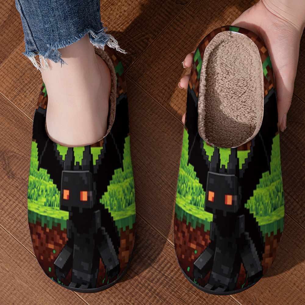 TEMU Block-based Game-themed Black For Man Pixel Pattern Print Slippers, Creatively Designed Breathable Lightweight And Comfortable Unisex High-