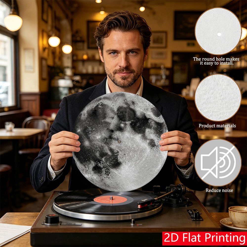 TEMU [ 2d Flat Printing] 1pc Lunar Surface Starry View Record Turntable Mat Festive/ Holiday Chic Lightweight Ideal Gift For Reduce Noise And Dust