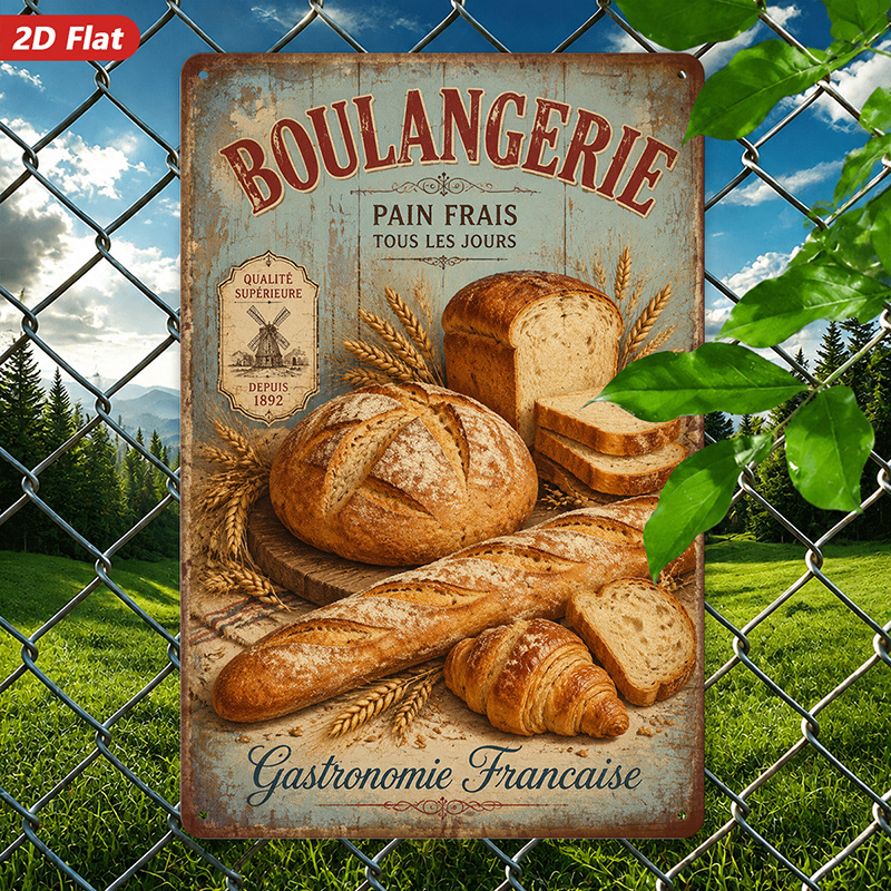 TEMU Panneau mural 2D plat, 1 pièce, en métal, sur le thème de française, style rustique, de baguette et de , décoration d'intérieur, pour cuisine,