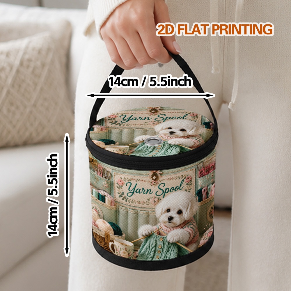 TEMU 1 pièce Sac de rangement pour fil à tricoter et crochet avec imprimé chiot, 1 pièce, Porte-fil portable à fermeture éclair avec de chiots,