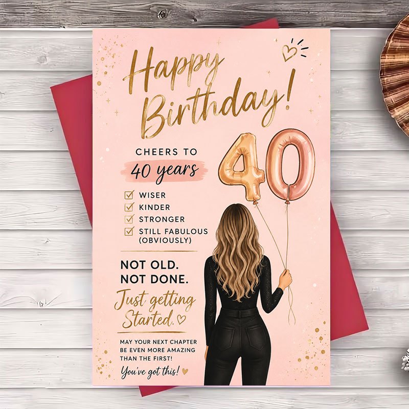 TEMU 1pc Envelope And 1pc Greeting Card Happy 40th Birthday Greeting Card For Women Elegant Rose Perfect Gift For Wife Sister Friend Milestone