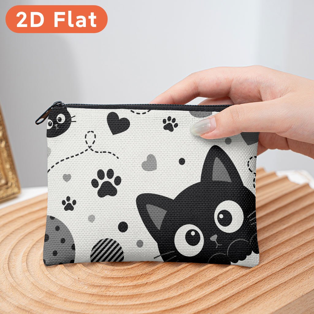 TEMU 2d Flat Coin Purse 1pc, Cute Black Cats Pattern, Multifunctional Coin Purse, Combining , Cards, And Keys Into 1 Compact And Stylish Small Wallet