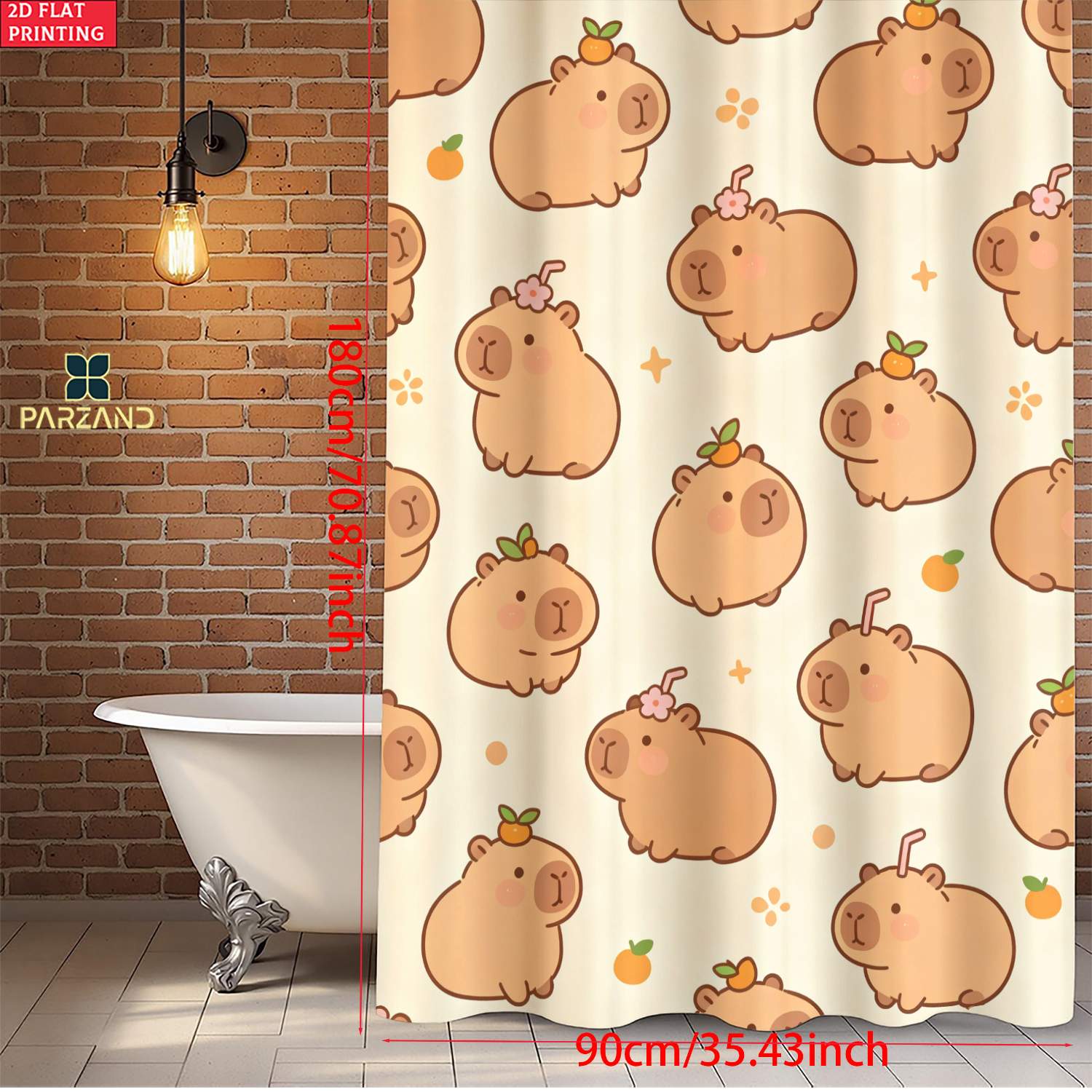 TEMU 2d Flat, 2d Flat 1pc Capybara Print Shower Curtain, Shower Curtain With 6/12 Hooks, Elegant Bathroom Decor For Home And Hotel Use, Gifts For