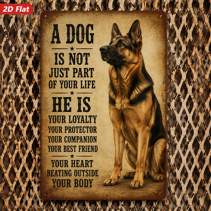 TEMU 2d Flat, 1pc Metal Sign Wall Art, German Shepherd Dog Decorative Painting, Inspirational Quote Art, Rustic Style, Home Decor, For Living Room,