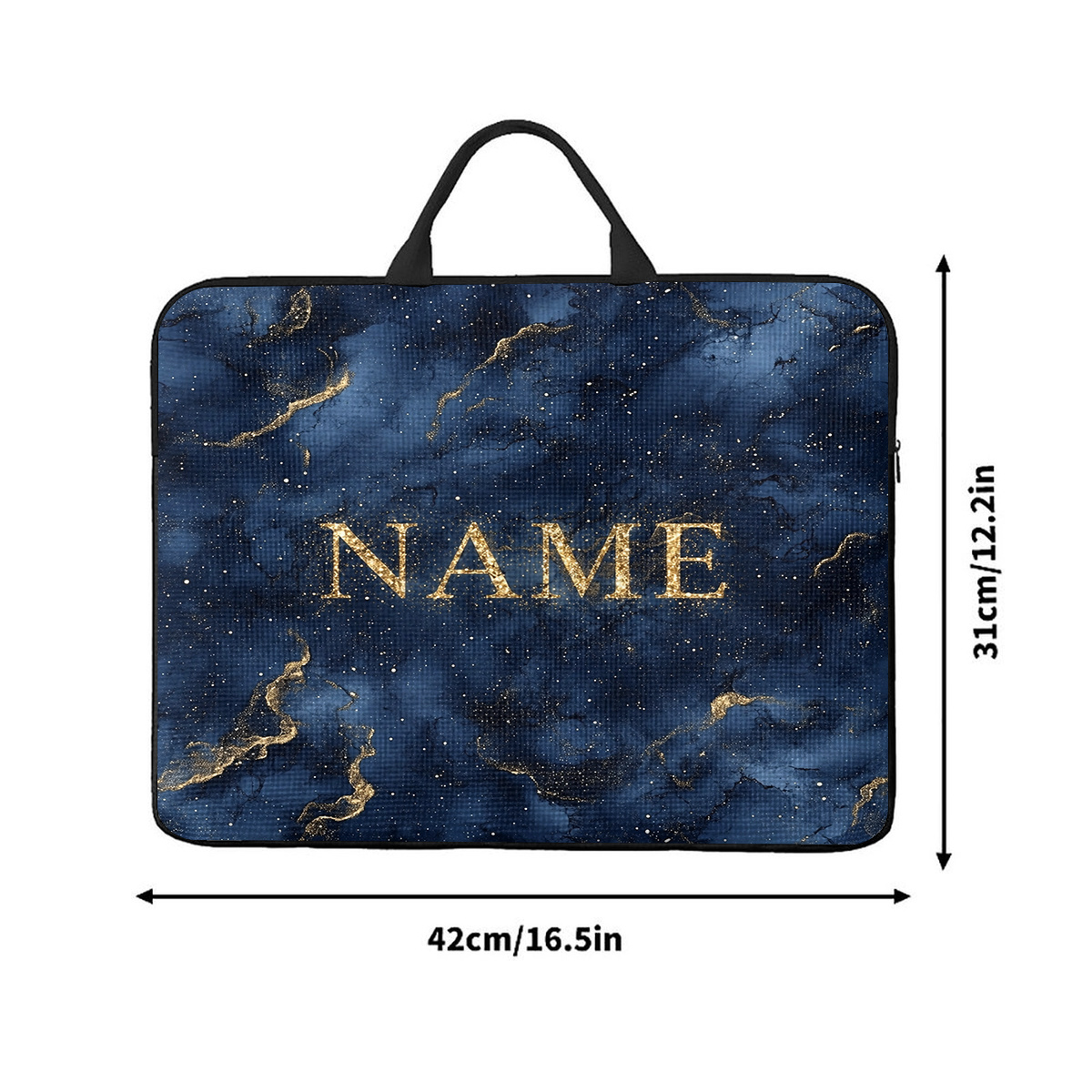 Customized Marble Golden 2D Flat Pattern Laptop Bag with Handle
