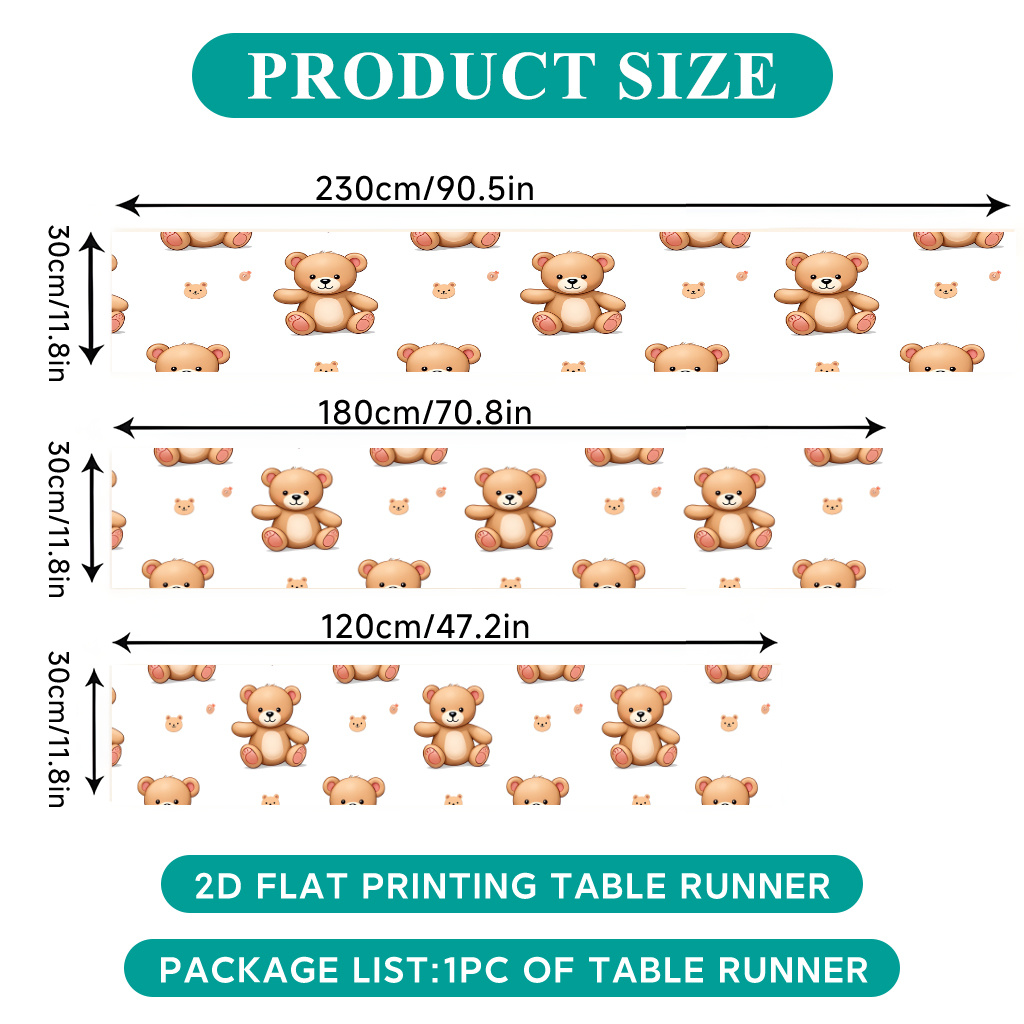 TEMU Chemin de table plat 2D à imprimé 1pc, Chemin de table en polyester motif en peluche, Nappe de fête, Drapeau de table, Convient pour la