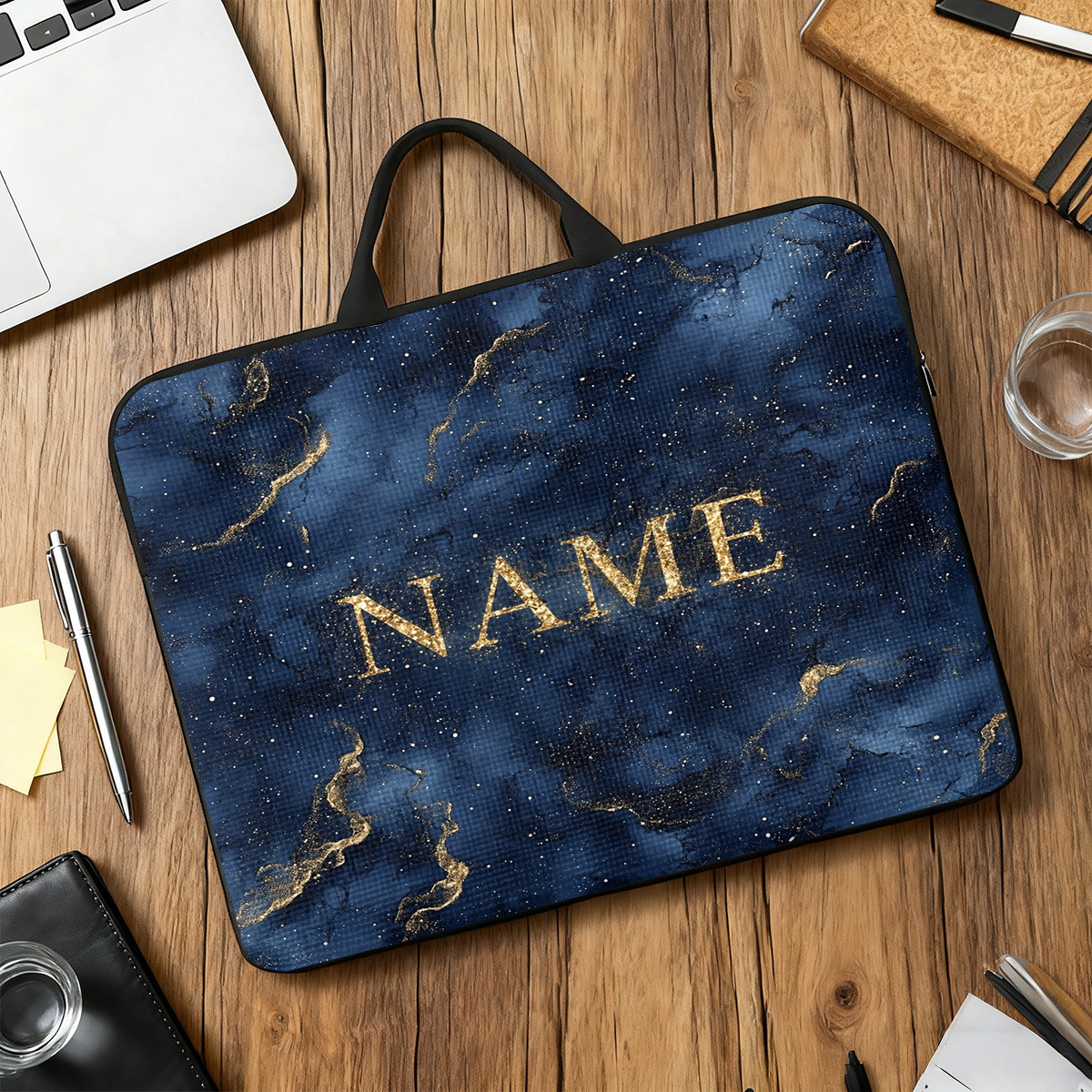 Customized Marble Golden 2D Flat Pattern Laptop Bag with Handle