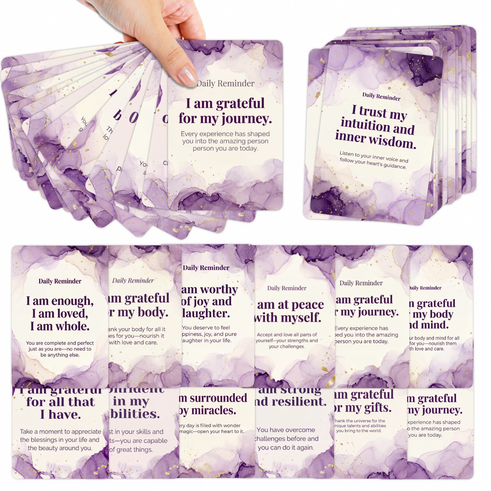 TEMU 36pcs Daily Affirmation Postcards, Purple Ink Art Design, Ideal For Self-reflection Moments, Positive Mindset Boosting, Desk Display, Travel