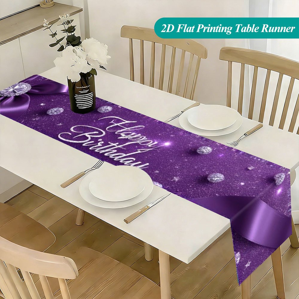 TEMU Bannière plate 2D 1pc, drapeau de table avec nœuds violets, et motif " Anniversaire", décoration de fête à thème, convient aux tables à manger,