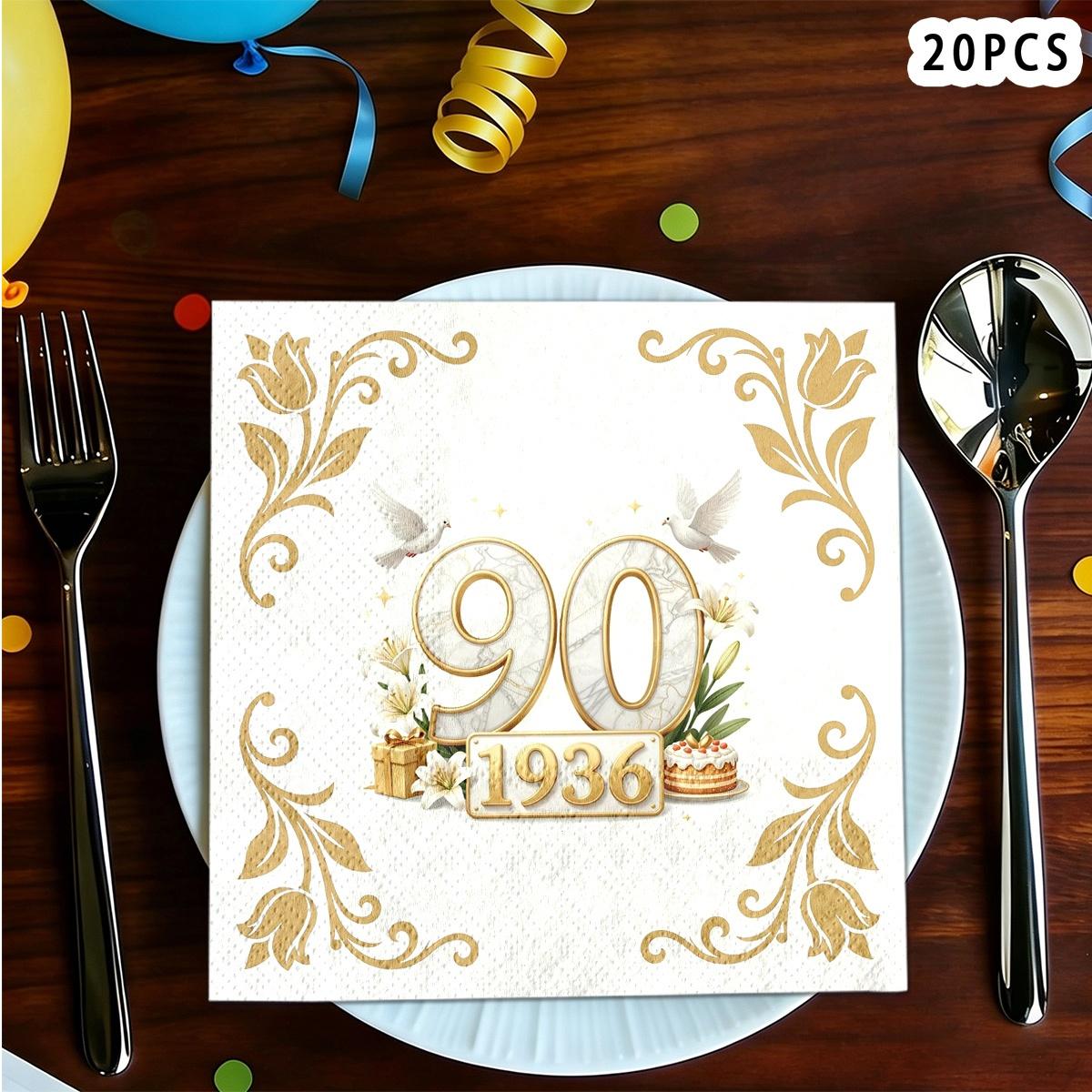 TEMU 20 serviettes jetables à 2 couches sur le thème du 90e anniversaire de 1936, papier de serviette, idéal pour les pâtisseries, décorations de