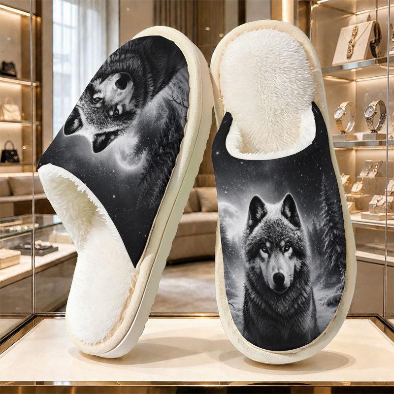 TEMU Dark Style Snow Forest Night Wolf Versatile Slippers, Unisex Indoor/outdoor Dual-use Home Slippers, Elegant Fashionable Versatile Casual