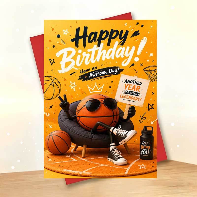 TEMU 1 Greeting Card And 1 Envelope Cool Basketball Birthday Greeting Card, Basketball Player Holding Sign "another Year Of Being ", For Sports Fans,