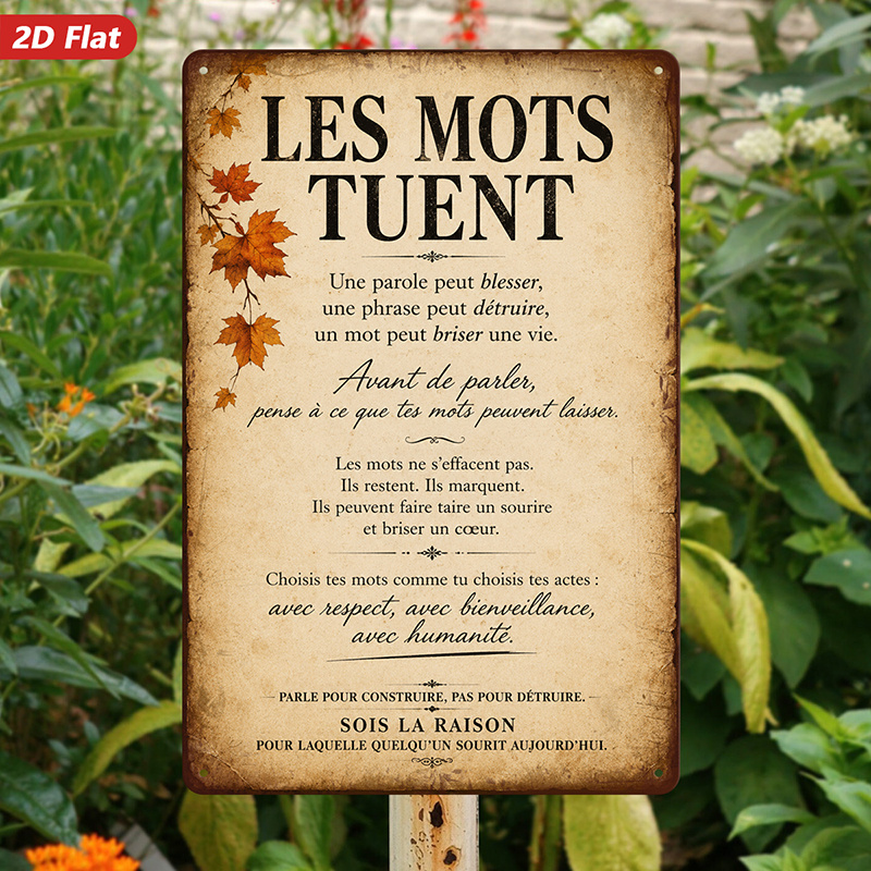 TEMU Plaque Murale 2D Plate en Métal, 1 pièce, Art Mural avec Française, Style Vintage, Décor de Feuille, Décoration d'Intérieur, pour Salon, Bureau,