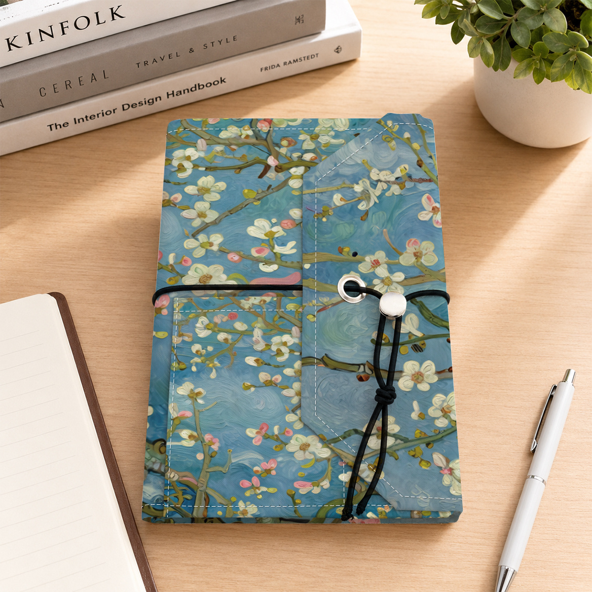 TEMU 1 Housse de livre ajustable, Thème d'art Fleur d' Van Gogh , Convient pour les stylos, les livres de format A5 et les cahiers. Idéal pour